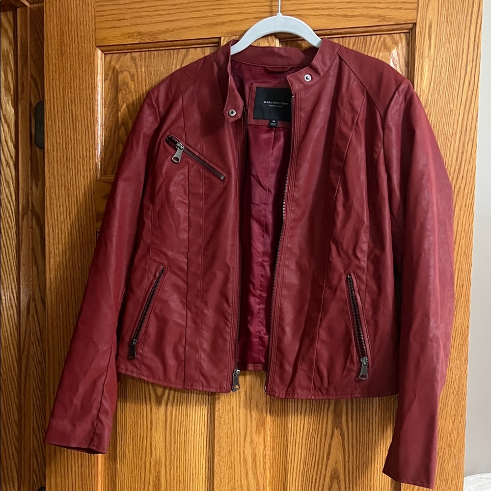 New York & Company Burgundy Faux Leather Jacket